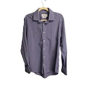 Mizzen + Main Shirt Mens Large Blue Check Gingham‎ Plaid Trim Fit Button Down